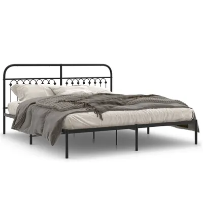 Image de vidaXL Cadre de lit avec tête de lit en métal noir 183x203 cm