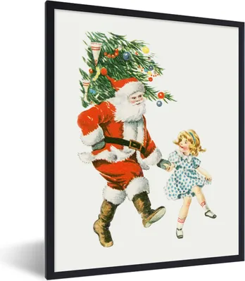 Produktbild von MuchoWow® Gerahmtes Poster Weihnachtsbaum - Weihnachtsmann - Kunst 30x40 cm - Poster mit Schwarzem Bilderrahmen Wandposter Rahmen Foto Bilder - Wanddeko - Kunstdrucke