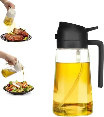 Produktbild von Evermire 2 in 1 Oil Dispenser, 2-in-1-Multifunktions-Ölflasche, Ölflaschen-Sprüher, Öl sprühflasche, Ölsprüher für Speiseöl, Olivensprüher und Automatischer Spender für Küche (Schwarz)