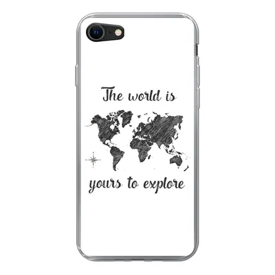 Produktbild von MuchoWow® Handyhülle Schutzhülle Hülle für iPhone 8 Weltkarte - Schwarz - Sprichwörter Silikon Softcase Handy Hülle - Schutzhaube
