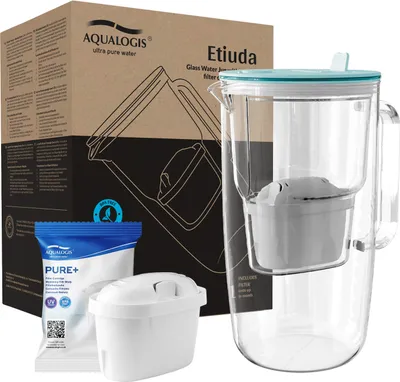Produktbild von Wasserfilterkanne aus Glas 2.9 L Blau Kompatibel mit Brita-Wasserfilterkartus