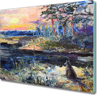 Produktbild von Coloray Herdabdeckplatte 60x52 cm Schneidebrett Kochplattenabdeckung Küchenbrett Hackbrett - Las Tier Sonnenuntergang