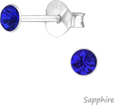 Produktbild von Silber Ohrstecker Kristall rund 3 mm Sapphire