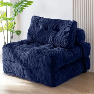 Zdjęcie produktu dla Sofa rozkładana z poduszkami, kolor granatowy, wymiary 85x190 cm, obita tkaniną