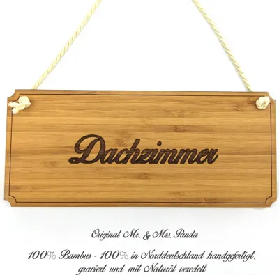 Produktbild von Mr. & Mrs. Panda Schild Dachzimmer - Geschenk, Landhaus, Holzschild, wandtafel, Geschenkidee, Graviert, Türschild Holz, Wegweiser, Infotafel, Shabby