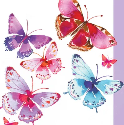Immagine prodotto di PPD Aquarell Butterflies Servietten, 20 Stück, Tischservietten, Tissue, Weiß / Bunt, 12.5 cm, 1251924
