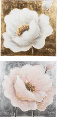 Obrázok produktu pre Gilde Bild, quadratisch, "Hibiskus", Leinwand, rosa, weiß, goldfarben, silberfarben, VE 4, 2fach sortiert, L. 3 cm, B. 50 cm, H. 50 cm