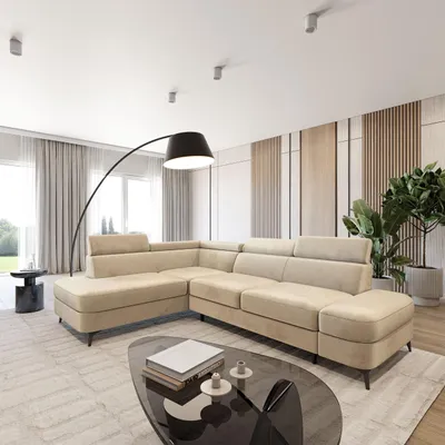 Produktbild von Masseno Ecksofa AVISE M L-S mit Schlaffunktion L-Form, Sofa mit Bettkasten, Wohnzimmersofa, Couch, Soffa, Bettsofa, Couchgarnitur- Creme, MONOLITH 04