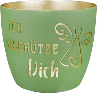 Produktbild von Gilde Metall Windlicht Ich beschütze Dich in grün - Teelichthalter Deko Wohndeko Motiv - für Drinnen & Draußen (überdacht)