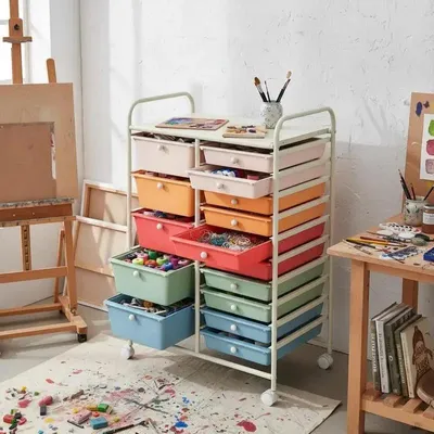 Obrázok produktu pre Multifunkčný odkladací vozík na kolieskach s 15 zásuvkami