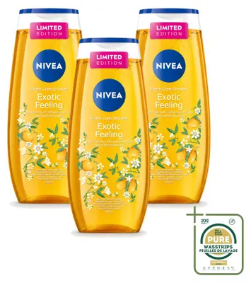 Image de 3 gels douche Nivea, gamme "Exotic Feeling", 250 ml chacun, lot de 3