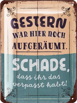 Produktbild von LANOLU Retro Blechschild 'Gestern war hier aufgeräumt', vintage Metallschilder mit Sprüchen, Shabby Chic Deko Küche und Garten, 15x20cm