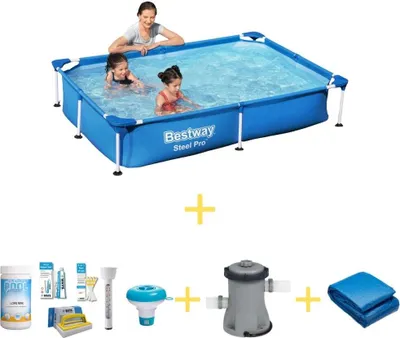 Obrázek produktu pro Bestway Pool - Steel Pro - 221 x 150 x 43 cm - Včetně servisního balíčku WAYS, filtračního čerpadla a podkladové fólie