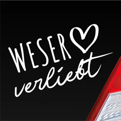 Produktbild von Auto Aufkleber Weser verliebt Herz Fluss Wasser Water Liebe Car 19x10 cm Weiss Matt Sticker Heckscheibenaufkleber