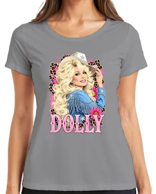 Zdjęcie produktu dla Damska koszulka z nadrukiem "Dolly Parton", legenda country, motyw "cowgirl", styl western, retro, szara, rozmiar XL