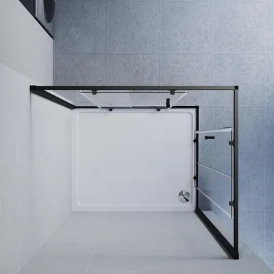 Produktbild von SONNI 120 x 120 x 185 cm mattschwarz Duschabtrennung , Schiebetür mit Ober- und Unterschiene, 5 mm Glas, Türrahmen mit 20 mm Verstellbereich