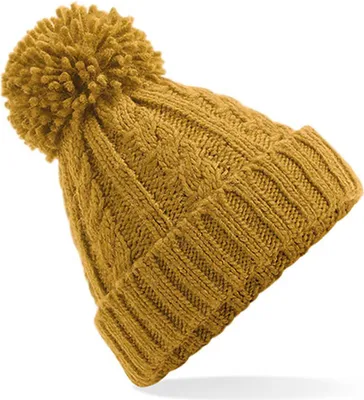 Produktbild von Beechfield B480 | Damenmütze Cable Knit Melange Beanie - Farbe: Mustard - Größe: One Size