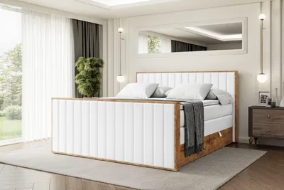 Produktbild von ALTDECOR Boxspringbett mit Matratze und Lattenrost, Topper, Polsterbett mit Bettkasten, Bett mit Stauraum H3- und H4- Matratze, Doppelbett, Springboxbett -LOLLI4 KING-120x200 - Weiß Kunstleder