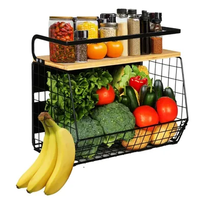 Produktbild von Magnetische Obstkorb Hängend & Gewürzregal Magnetisch, Küchen Organizer- Küchenregal Ohne Bohren- Obstkorb Etagere Obst und Gemüse Aufbewahrung