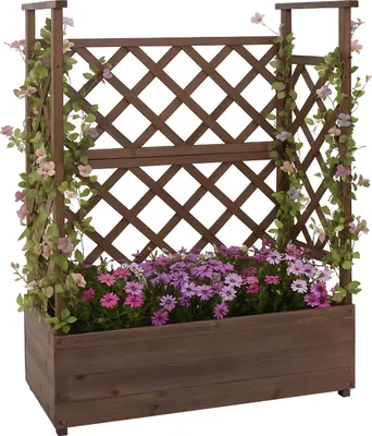 Immagine prodotto di Letto rialzato HWC-P67, fioriera/contenitore a traliccio in legno MVG 114x85x44cm ~ marrone