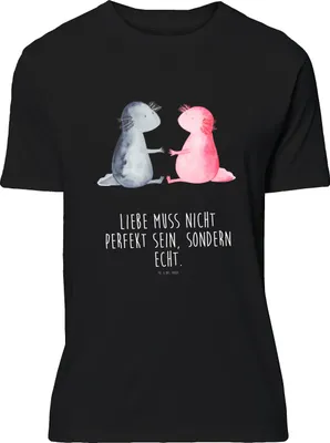 Produktbild von Mr. & Mrs. Panda oberteil Axolotl Liebe - Schwarz - Geschenk, Lurch, Valentinstag, Basic-Shirt, S T-Shirt, Baumwoll, Tshirt