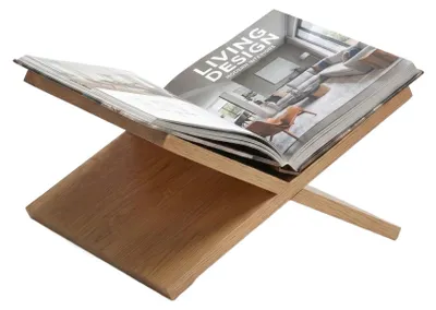 Produktbild von IvoQ Buchständer X-Design - Kochbuchständer aus Holz & Buchhalter für Couchtischbücher - Eichenholz-Optik