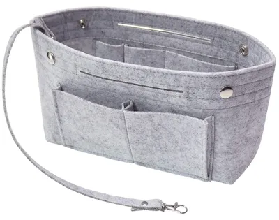 Imagen del producto de Bolso de mano de fieltro con organizador – Bolsa interior con llavero para modelos Speedy y Neverfull (Gris claro, tamaño grande)