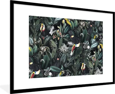 Produktbild von MuchoWow® Gerahmtes Poster Blumen - Tukan - Blätter 90x60 cm - Poster mit Schwarzem Bilderrahmen Wandposter Rahmen Foto Bilder - Wanddekoration - Fotos
