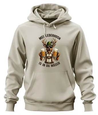 Immagine prodotto di Mei Lederhosn: Pantaloni tradizionali bavaresi in pelle, birra Hirsch, abito tradizionale bavarese (Dirndl), felpa con cappuccio, colore naturale, taglia XL
