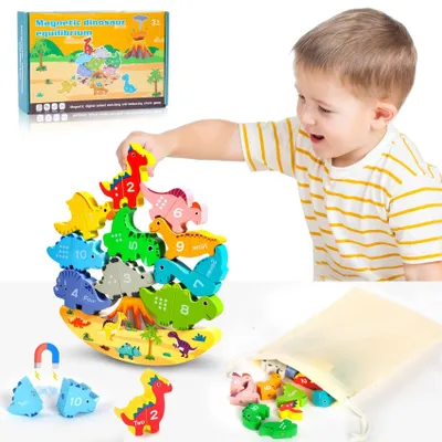 Obrázek produktu pro Stohovací hra pro děti od 3 let, dinosaurí stohovací hračka, dřevěné Montessori hračky