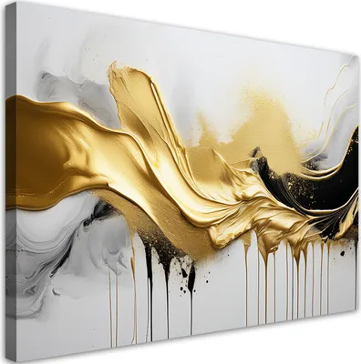 Produktbild von Leinwandbild Goldene 3D-Abstraktion 120x80 Feeby Gold bild für die wand bereit zum aufhängen