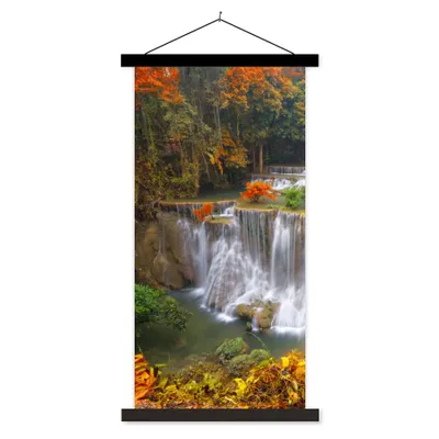 Produktbild von MuchoWow® Textilposter Bäume - Wasserfall - Herbst 90x180 cm mit schwarzem Rahmen - Dekoration Wohnzimmer