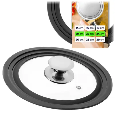 Produktbild von KADAX Universaldeckel 20/22/24 cm, Universal Deckel für Töpfe & Pfannen, Pfannendeckel, Glasdeckel mit Silikonrand und Dampfloch, Topfdeckel (Silber)