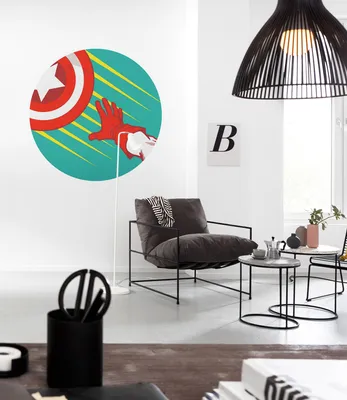 Produktbild von Komar Vlies Fototapete rund und selbstklebend "Avengers Captain's Shield Pop Art" - Größe: 128 x 128 cm (Breite x Höhe) - 1 Stück