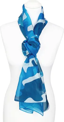 Produktbild von Schal Halstuch Camouflage blau reine Seide 180x65 cm