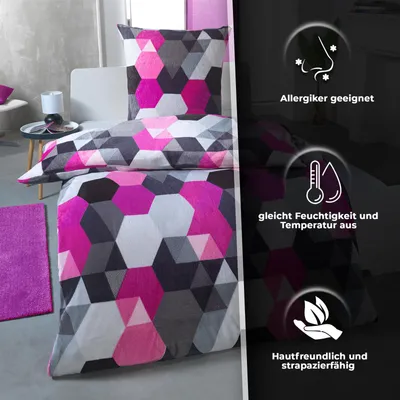 Zdjęcie produktu dla Malika® Przytulna zimowa pościel z pluszu o fakturze kaszmiru w kolorze koralowym z poszewką na poduszkę 80x80, cieplejsza niż pościel typu „biber” lub flanelowa, rozmiar: 135x200 + 80x80, wzór: wzór nr 3