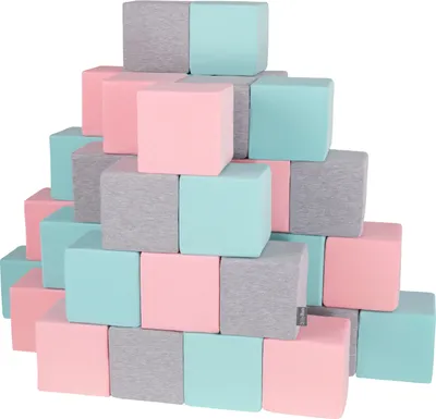 Produktbild von KiddyMoon schaumstoff würfel für baby weiche blöcke 48 stücke schaum spielzeug montessori-spielzeug mit schaum und viel spaß für kinder, hergestellt in der eu, blöcke: hellgrau-pink-mint