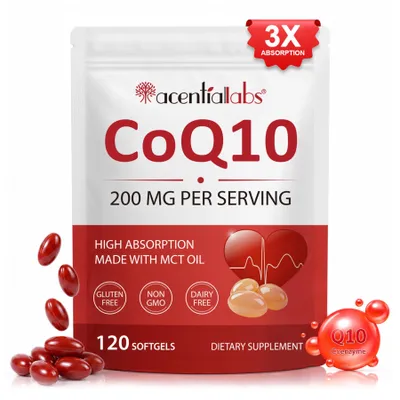 Image de Coenzyme Q10 CoQ10 avec huile MCT, 200 mg, capsules, testées en laboratoire, produit naturel, végan, 120 gélules souples