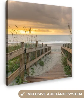 Produktbild von MuchoWow® - Leinwandbilder - Strand - Meer - Düne - Weg, Wandbild, Wanddeko Bilder Wohnzimmer, 50x50 cm