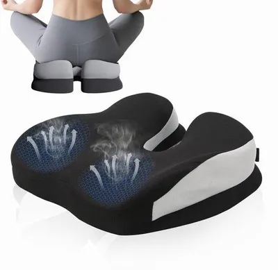 Obrázek produktu pro Unyqoos® Ergonomická ortopedická sedací podložka – s výřezem pro kostrč, prodyšná, poskytuje oporu pro záda a boky, vhodná do kanceláře, do auta i do domácnosti