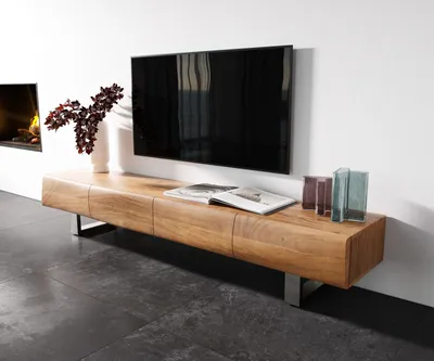 Produktbild von DELIFE Lowboard New Live-Edge 200 cm Akazie Natur 4 Türen Kufe Edelstahl gebürstet