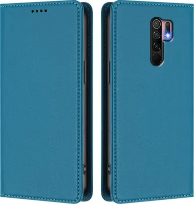 Image de Étui en cuir pour Xiaomi Redmi 9, étui à rabat magnétique en cuirPolyuréthaneavec support, bleu lac