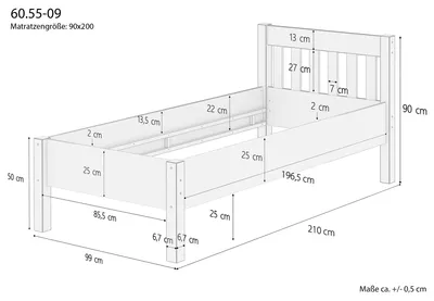 Immagine prodotto di Quattro varianti di solido alto letto per materasso 90x200 in Pino massello V-60.55-09Senza accessori