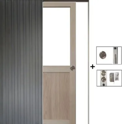 Image de Porte Coulissante Atelier placage chene Vitree H204 x L83 + Systeme a Galandage (sans kit finition, serrure)