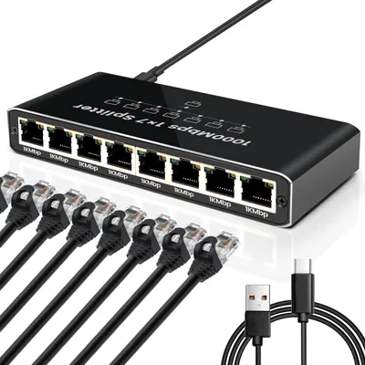 Produktbild von LAN Splitter 1 auf 7 Gigabit Ethernet Switch 7-Port Netzwerk Kabel Verteiler DHL