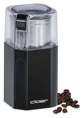Produktbild von Cloer 7580 Elektrische Kaffee- & Gewürzmühle, 200 W, für Pesto, Nüsse & Getreide, bis zu 70 g Kaffeebohnen, abnehmbarer Edelstahlbehälter, schwarz