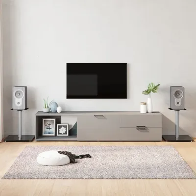 Produktbild von "im Angebot" Lautsprecher-Ständer 2 Stk. Schwarz & Silbern Hartglas 1 Säule - Lautsprecherständer CC20303