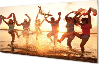 Produktbild von Glasbilder 100x50 Wandkunst Menschen Meer Westen