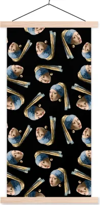 Produktbild von MuchoWow® Textilposter Das Mädchen mit dem Perlenohrring - Muster - Vermeer 40x80 cm mit holzfarbenen Rahmen - Wohnzimmer