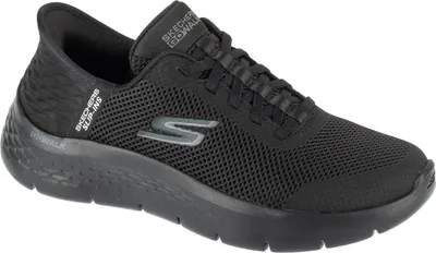 A black Skechers Go Walk Flex sneaker is shown from a side angle against a white background.